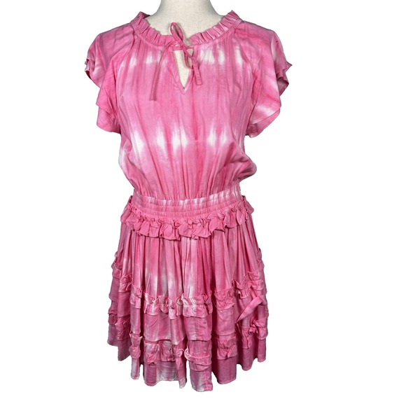 Cake for Dinner Mini Dress Smocked Waist Pink Frilly Ruffle Pink Medium Feminine - Picture 1 of 8